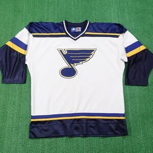 READ Vintage St. Louis Blues Jersey L/XL White Blue NHL Hockey Retro Starter 90s